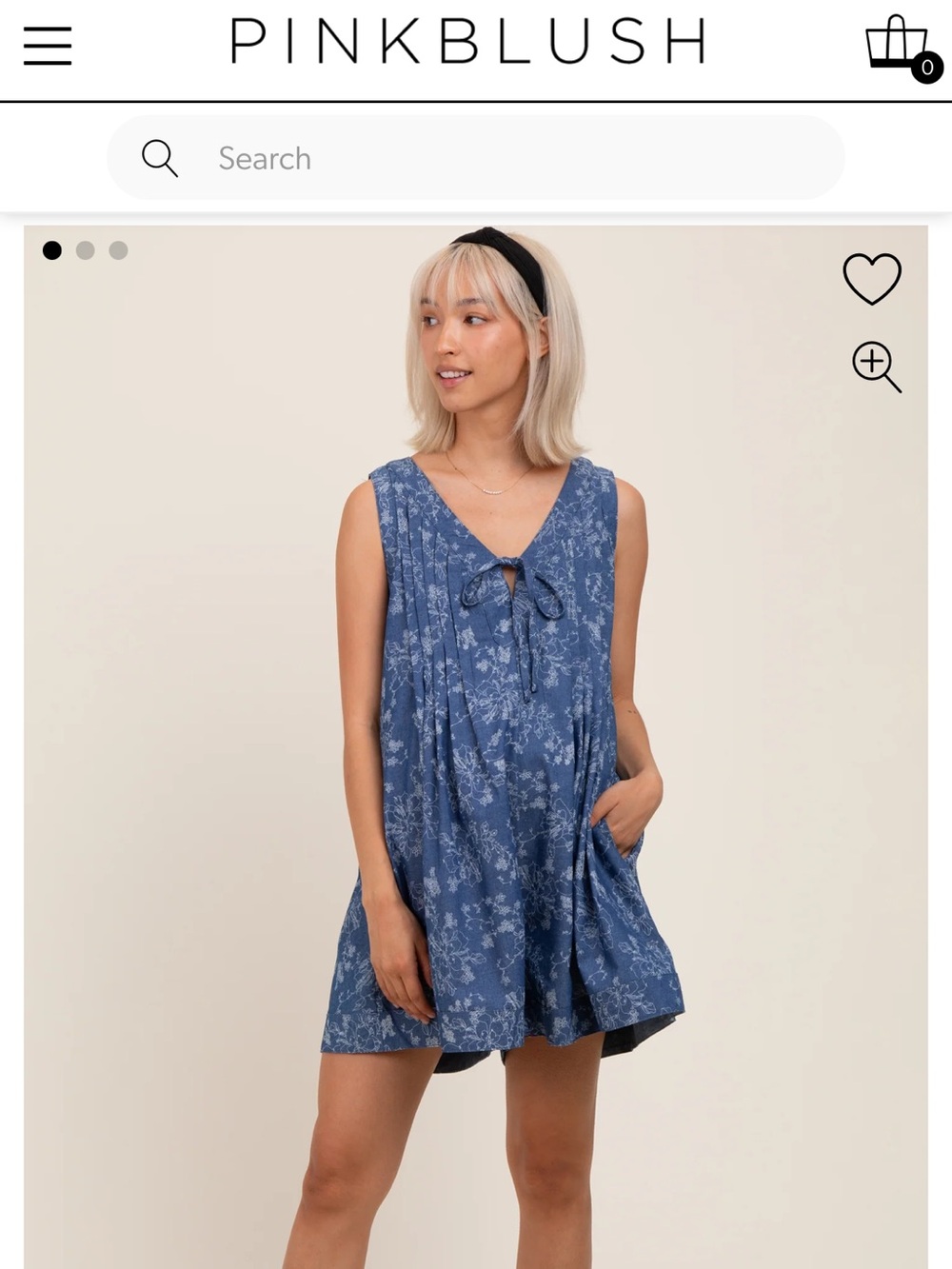 Pinkblush Blue Floral Tie-Front Sleeveless Tunic